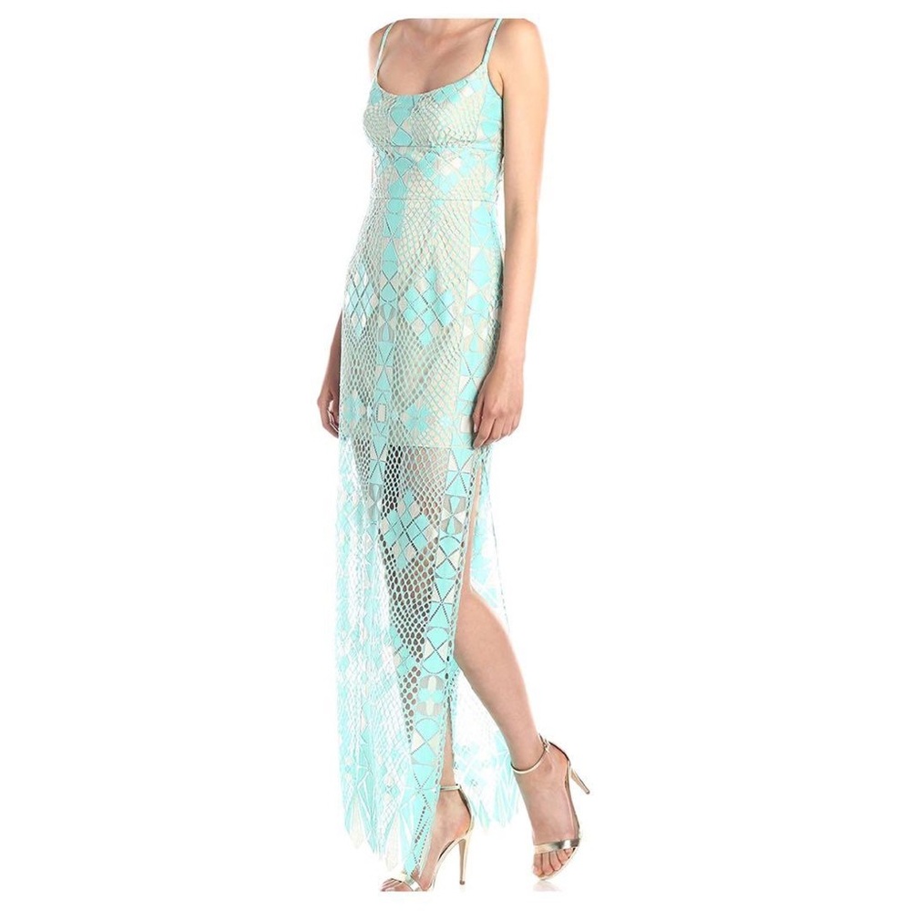 BCBGMAXAZRIA Evelina Geometric Lace Maxi Evening Dress Size 4